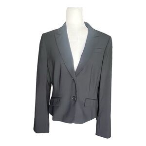 Ann Taylor Loft Blazer Jacket Black Wool Size 12 Button Front Lined Career
